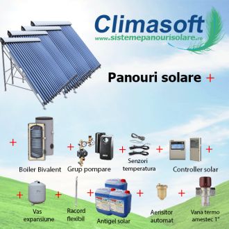 Pachet Panosol panouri solare 4 x 30 tuburi vidate cu boiler bivalent 1000 litri pentru PENSIUNI/ HOTELURI - 20 persoane